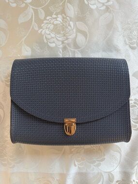 Woven Leather Crossbody Bag - Blue with Gold Hardware